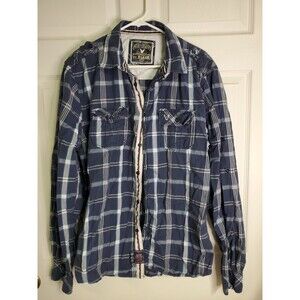 Company 81 Men Size XL Button Up Long Sleeve Shirt Blue & White Plaid 100%Cotton